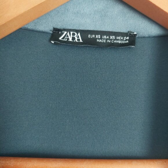 ZARA Faux Suede Blue Blazer XS Longline Open Front Trendy Dressy Jacket Modern - Picture 9 of 13